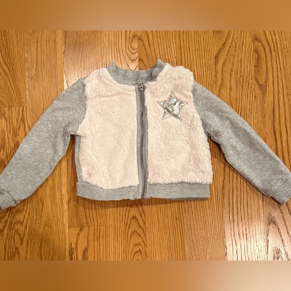 5T Pippa & Julie Size Girl Faux Fur Zip Nordstrom Crop Jacket Top Ivory Gray